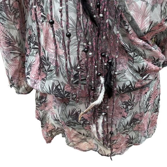 Johnny Was 4 Love & Liberty Top Small Faux Wrap‎ Peasant Blouse Floral Beads - Picture 4 of 15